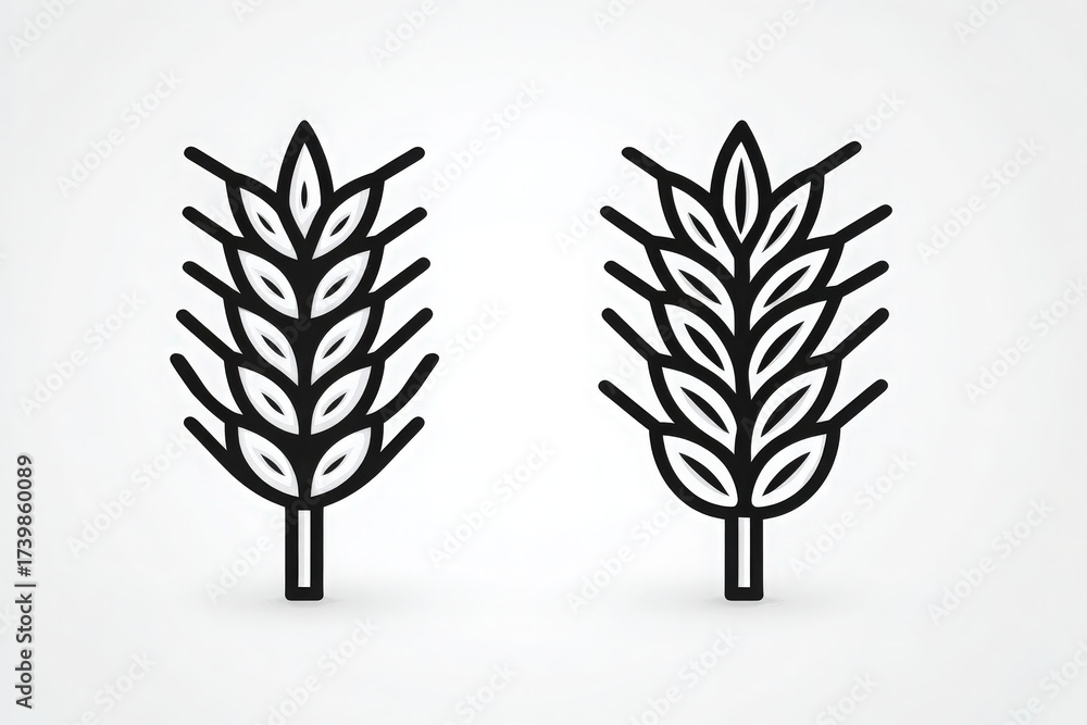 Two stylized representations of wheat stalks are displayed side by side. The design emphasizes simplicity and modern aesthetics, highlighting the structure and leaves of the wheat.