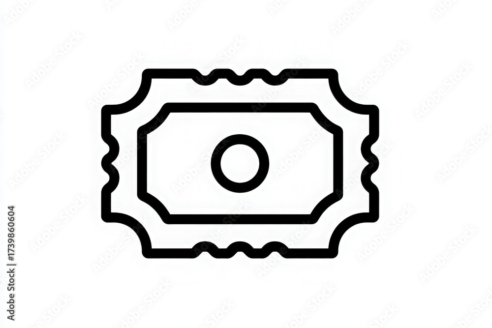 A banknote is shown with a simple, clear outline. It features a round symbol in the center and decorative edges. The design highlights the typical elements of currency without details.