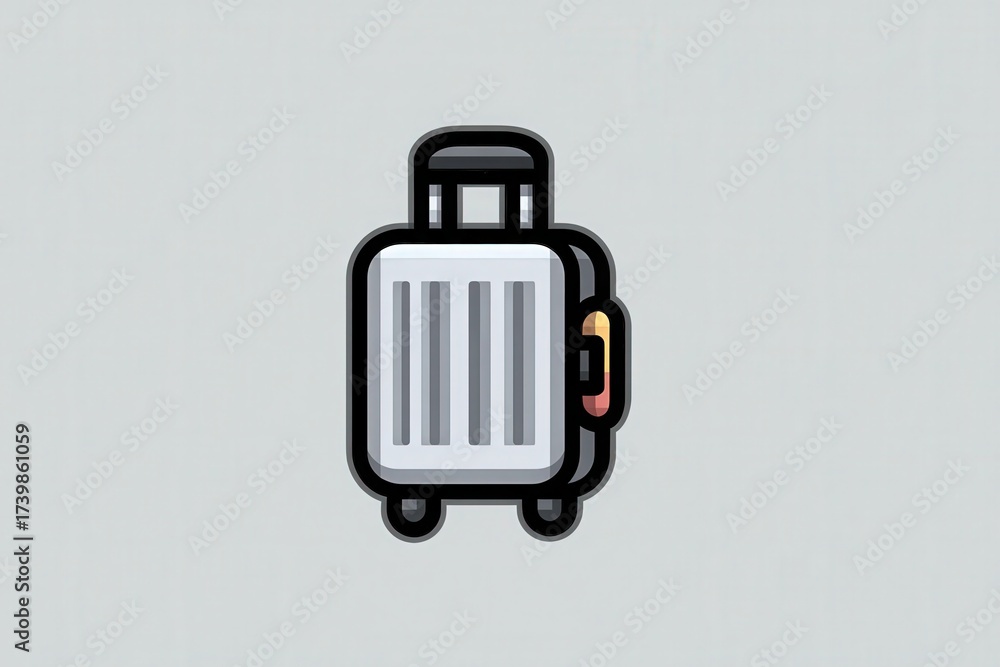 A silver suitcase stands upright against a plain background. It features a sturdy handle and wheels for easy movement, ideal for travel. The design is sleek and modern, perfect for any journey.