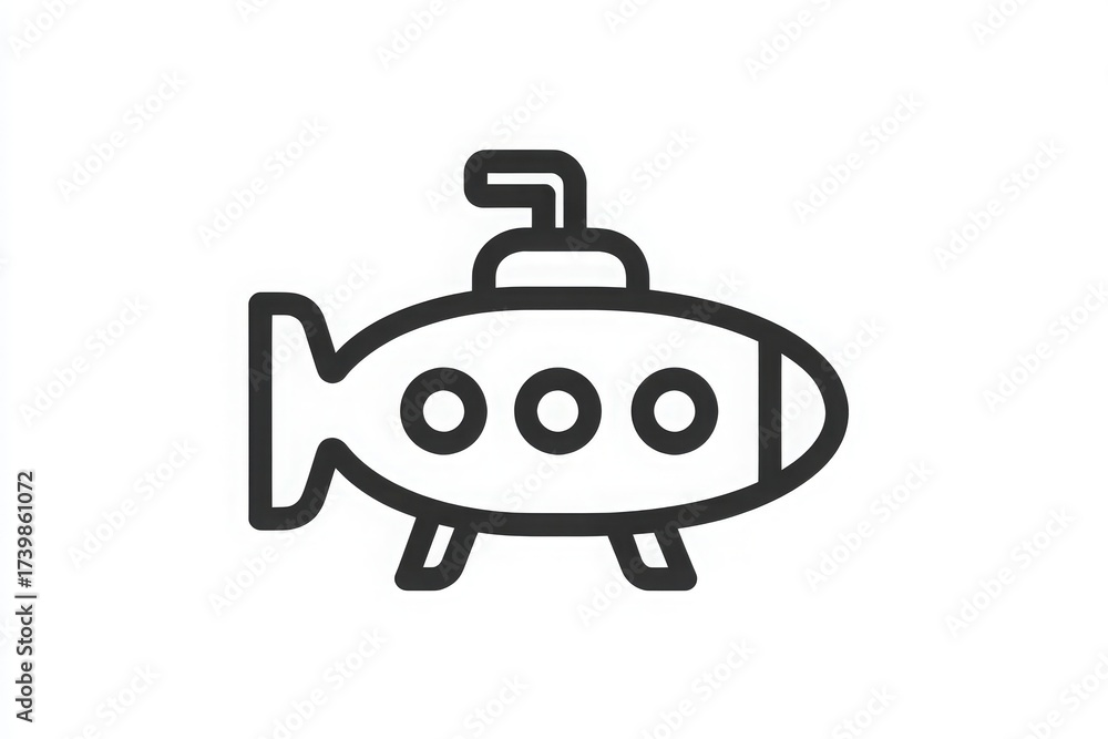 A submarine with a modern design. It features a streamlined body, a conning tower, and three portholes. The design is simple and emphasizes clean lines.