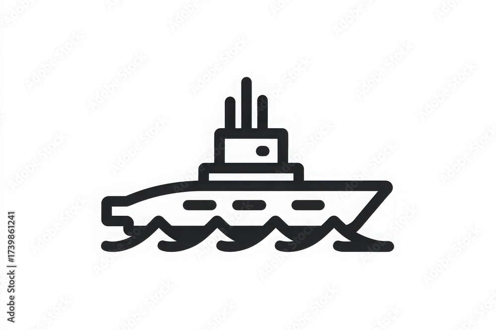 A simple, stylized ship moving through waves. The ship features a tall structure with a few windows and is designed with clean lines. The ocean waves appear beneath it.