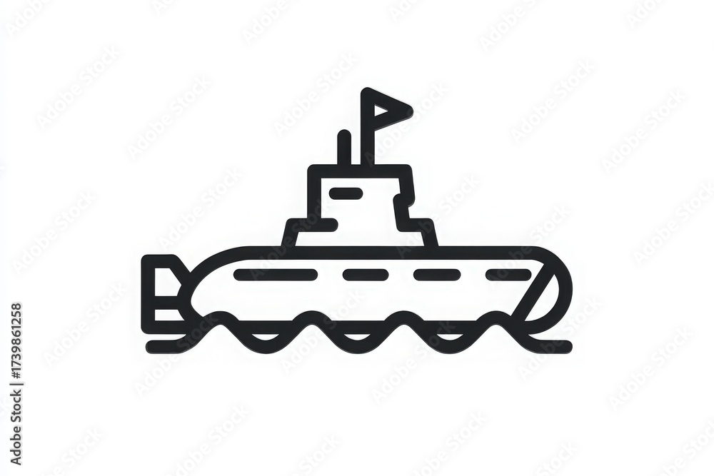 A submarine is moving through the waves of the ocean, featuring a small flag on top. This scene captures the essence of underwater exploration and adventure.