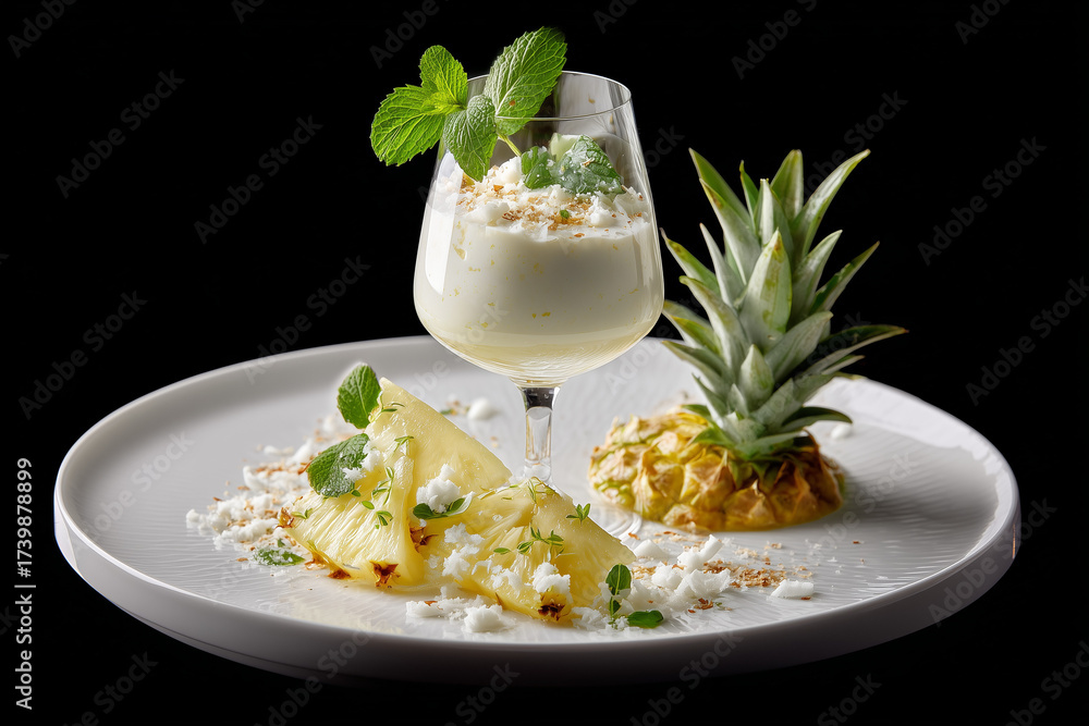 Virgin Piña Colada fine dining presentation - hyperrealistic ...