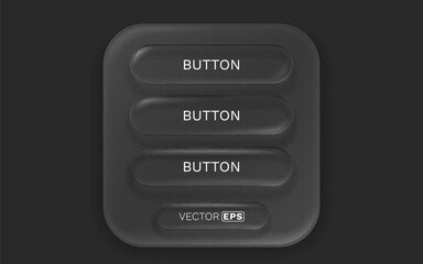 Wall Mural - Dark Neumorphic UI Panel with Four Black Buttons. Vector illustration
