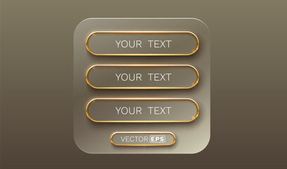 Wall Mural - Button menu frame, UI Panel with Gold Trim and Four Buttons. Vector illustration