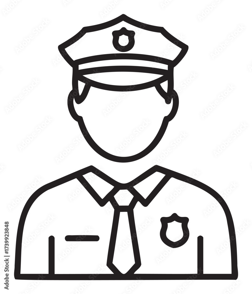 Black outline icon of a male police officer in uniform with a hat and ...