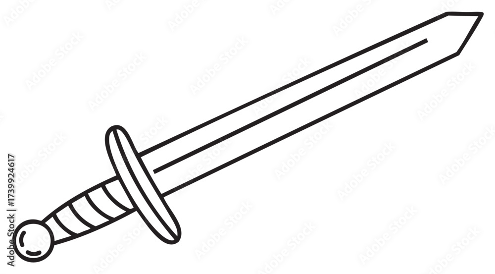 Simple Round Sword Black outline icon of a simple medieval sword with a round pommel and ...