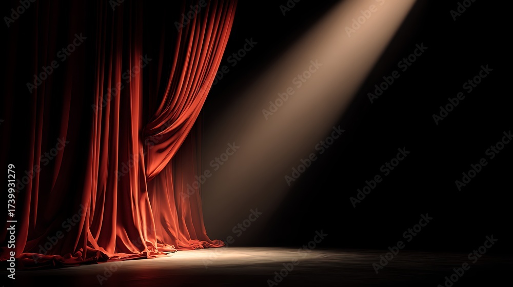 Nice photo of dramatic spotlight shining on a red velvet curtain on a ...