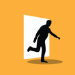 © Eugen - Business Man Silhouette Coming out of Open Passage Portal or Door. People and activities, white collar workers and company leadership CEO