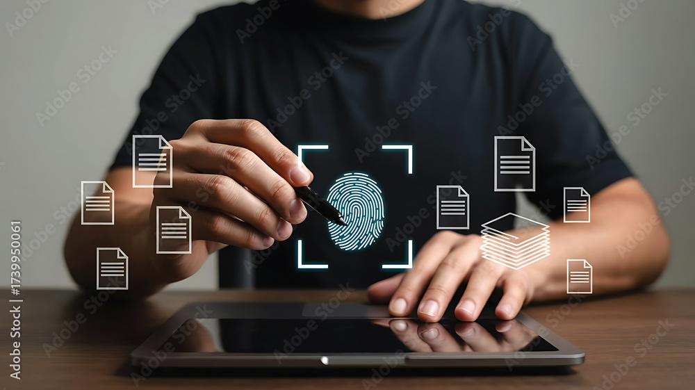 Fingerprint scanning with digital documents using a tablet providing ...