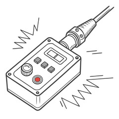 Illustration of wired remote control, featuring buttons and a display, ideal for industrial or technological applications requiring precise control and monitoring