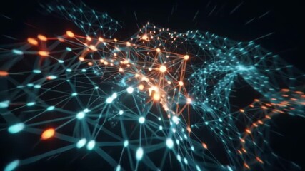 Wall Mural - Abstract network of interconnected nodes in blue and orange.