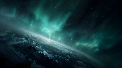 Wall Mural - Spectacular view of planet Earth from space with vibrant aurora borealis dancing across the starry night sky