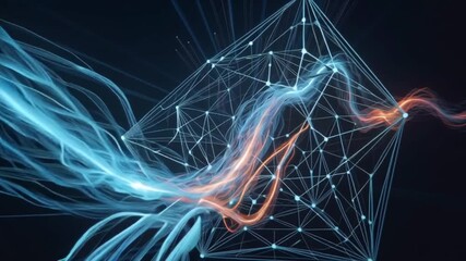 Wall Mural - Abstract network with blue and orange streams.