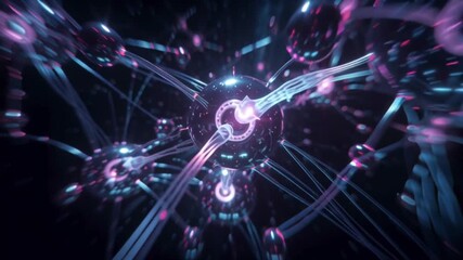Wall Mural - Abstract network of interconnected nodes and cables with a futuristic, technological aesthetic.
