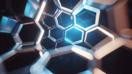 Wall Mural - Abstract honeycomb structure with blue light in the center.
