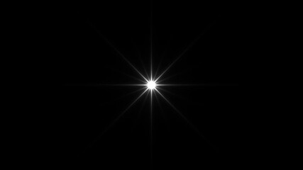 Wall Mural - sparkling star animation, shimmering light effect White shining star, Flickering white glow center optical lens flare, Twinkle star sparkle loop animated on black screen, Stars twinkle like flash rays