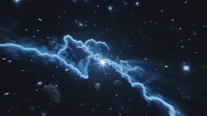 Wall Mural - Cosmic nebula with bright star and scattered asteroids in deep space.