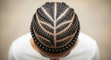 Intricate cornrow hairstyle on african female showing detailed braiding pattern