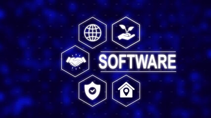 SOFTWARE successful business concept. Hi tech motion graphic technology background, with flickering text. Business, Technology, Internet and network concept. SOFTWARE Graphics and digital icon 4k