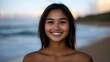 © Mr - Smiling Young Woman Beach Portrait Ocean Sunset
