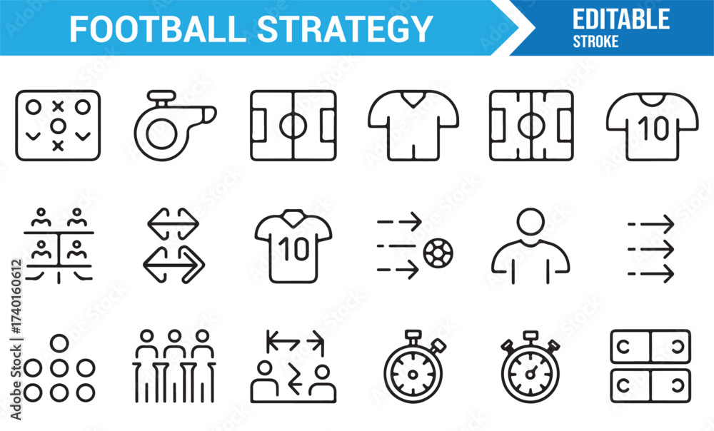 Football Math Icon Simple linear football icons including coach, stopwatch, and field ...