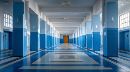  A big empty warehouse with columns. 