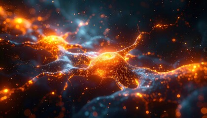 Glowing neural pathways visualized in three dimensional space