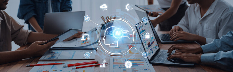 A concept of a global AI ecosystem centered on digital intelligence. Network integrates diverse applications like industrial automation, cloud computing, and fintech for worldwide innovation. Fermion