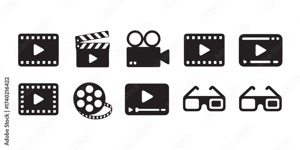 editable film and video icon kit play button progress bar film reel ...