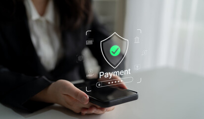 Wall Mural - Concept of a secure payment gateway. This system uses encryption and authentication to protect financial transactions, ensuring safe and private online payments for users. Fermion