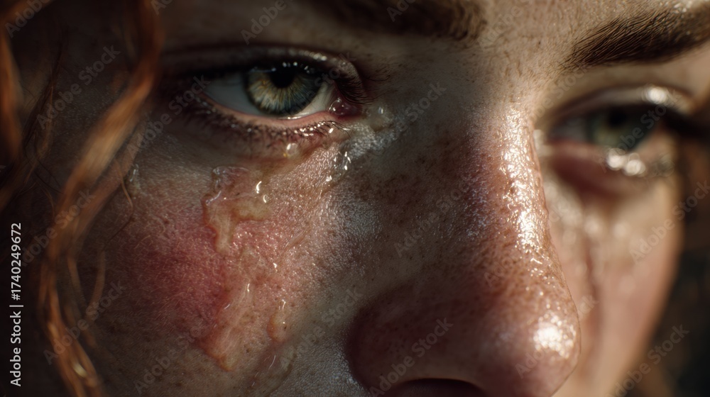 Stock-Foto „Intense close-up captures the raw emotion of a woman's ...