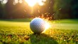 © Fandi - Golf ball hitting, impact on the green with sparks and a beautiful sunny background