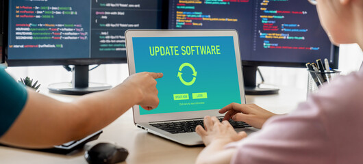 Wall Mural - Software update on computer for brisk version of device software upgrade