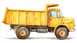 © Elif Taran - Yellow Dump Truck Side-View Watercolor Illustration on White Background