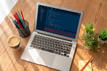 Software development programming on computer screen for modish application and program coding