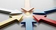 © Photology - Multiple Colorful Arrows Pointing Toward a Glowing Orb Symbolizing Unity and Convergence