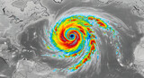 Intense superstorm viewed from space, an infrared satellite image showing the cyclonic rotation and powerful eye of a major hurricane