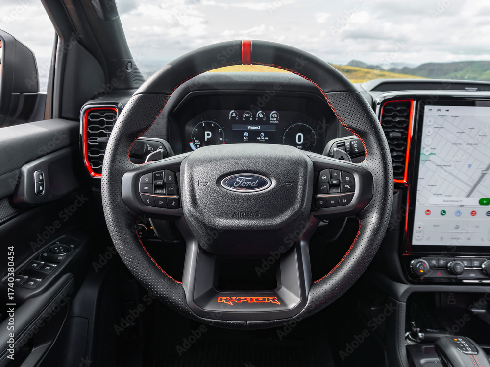 Stock-Foto „Ford Ranger Raptor sport steering wheel and digital ...