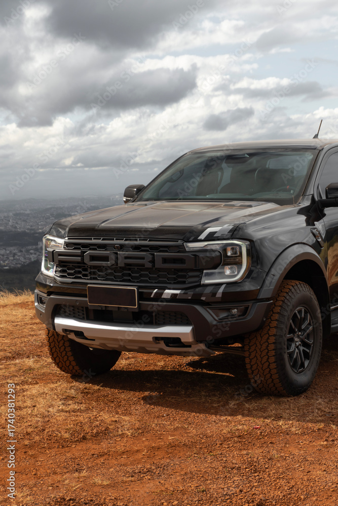 Ford Ranger Raptor Front Side Black Ford Ranger Raptor front grille and headlight, American off-road ...