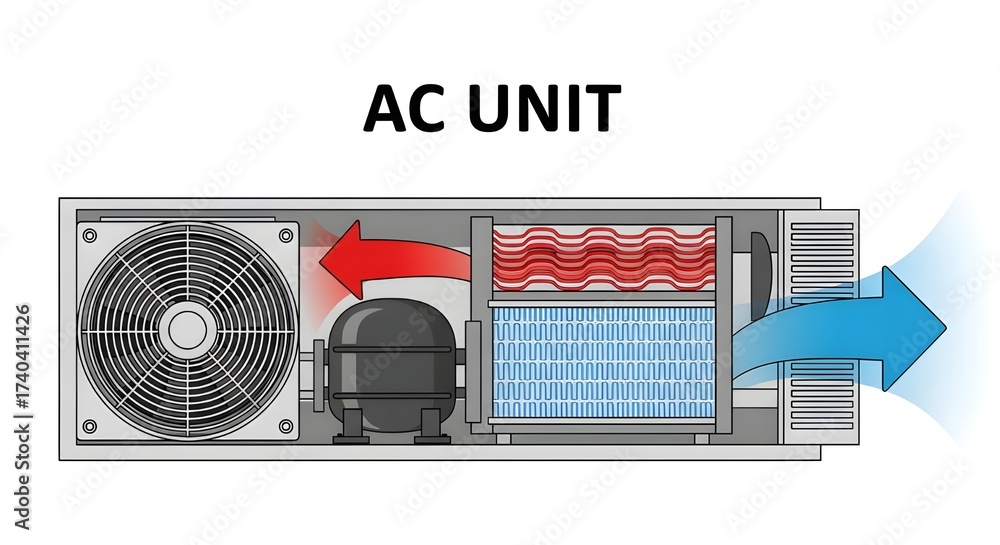 Understand AC unit workings with clear internal diagram and airflow