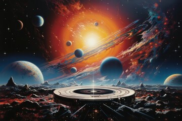 Canvas Print - 1970s airbrush art of a milky way astronomy universe outdoors.