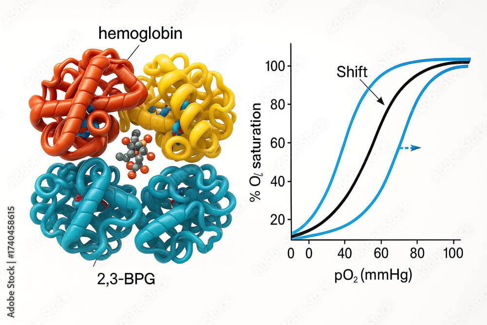 Hemoglobin structure and oxygen-hemoglobin dissociation curve showing ...