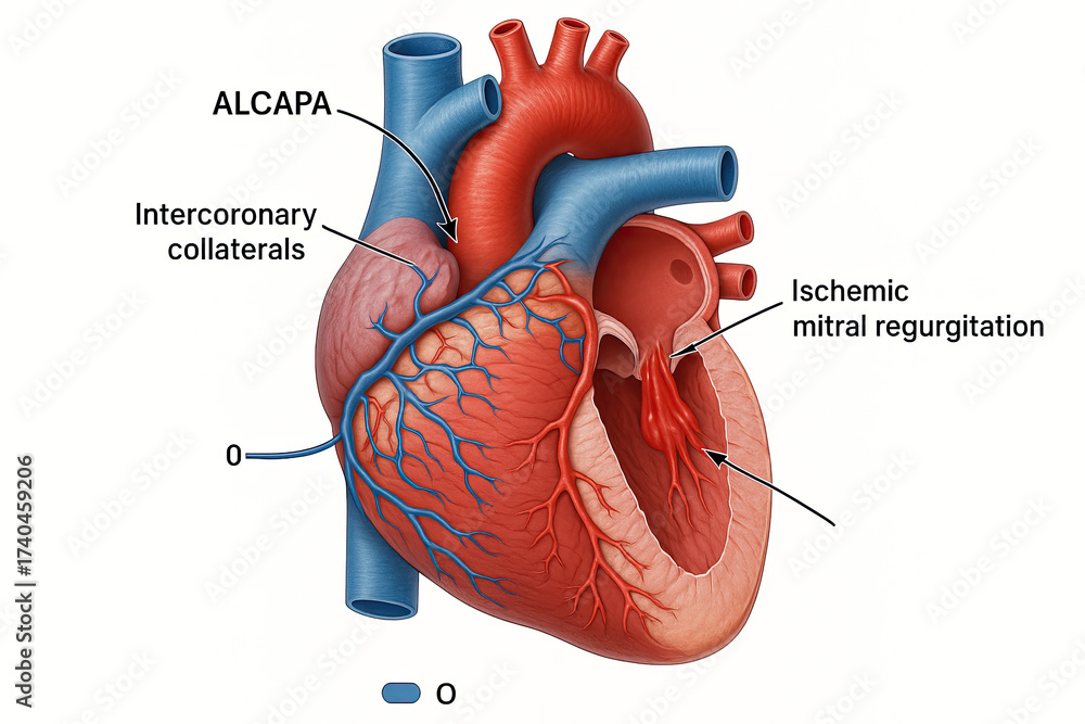 Anatomical illustration of the human heart showing ALCAPA ...