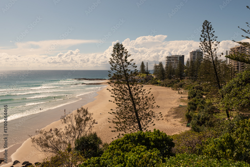 Snapper Rocks Lookout Rainbow Bay Beach viewed from the northern lookout. Gold Coast ...
