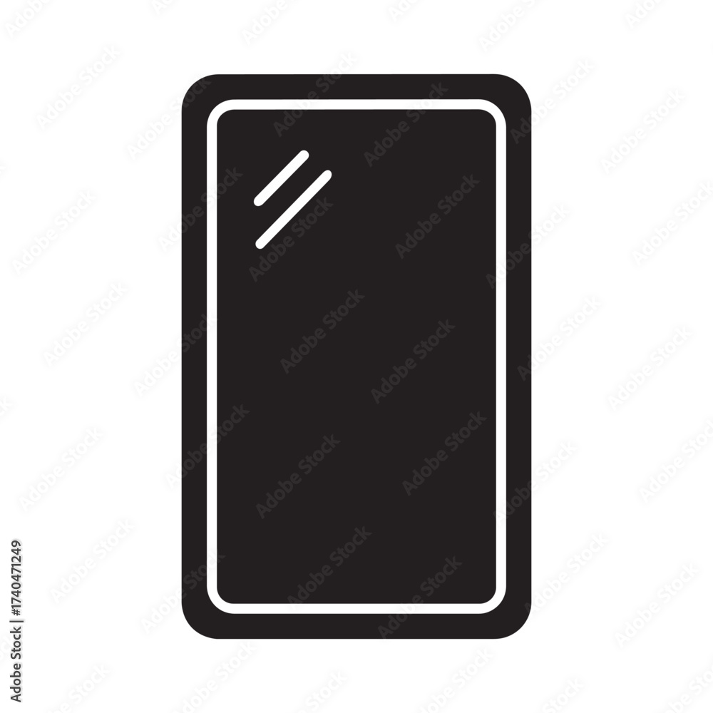 Minimalist black rectangular shape with rounded corners and subtle ...