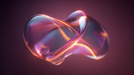 Wall Mural - Abstract glass shape with neon reflections, 3d render Stock Illustration
