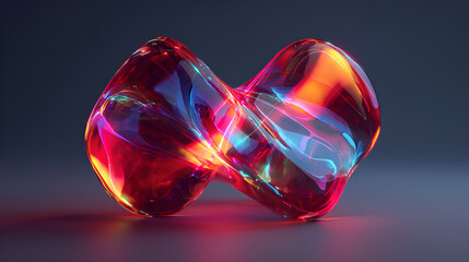 Wall Mural - Abstract glass shape with neon reflections, 3d render Stock Illustration