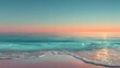 © ryan - Calm ocean landscape with gentle sunlight reflecting on water and blank sky above empty sandy shore, perfect serene seascape background for advertising, presentation or web design.