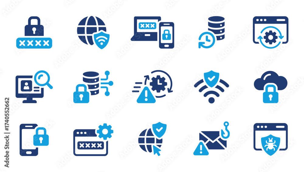 Flat vector icon set about cybersecurity and information security ...